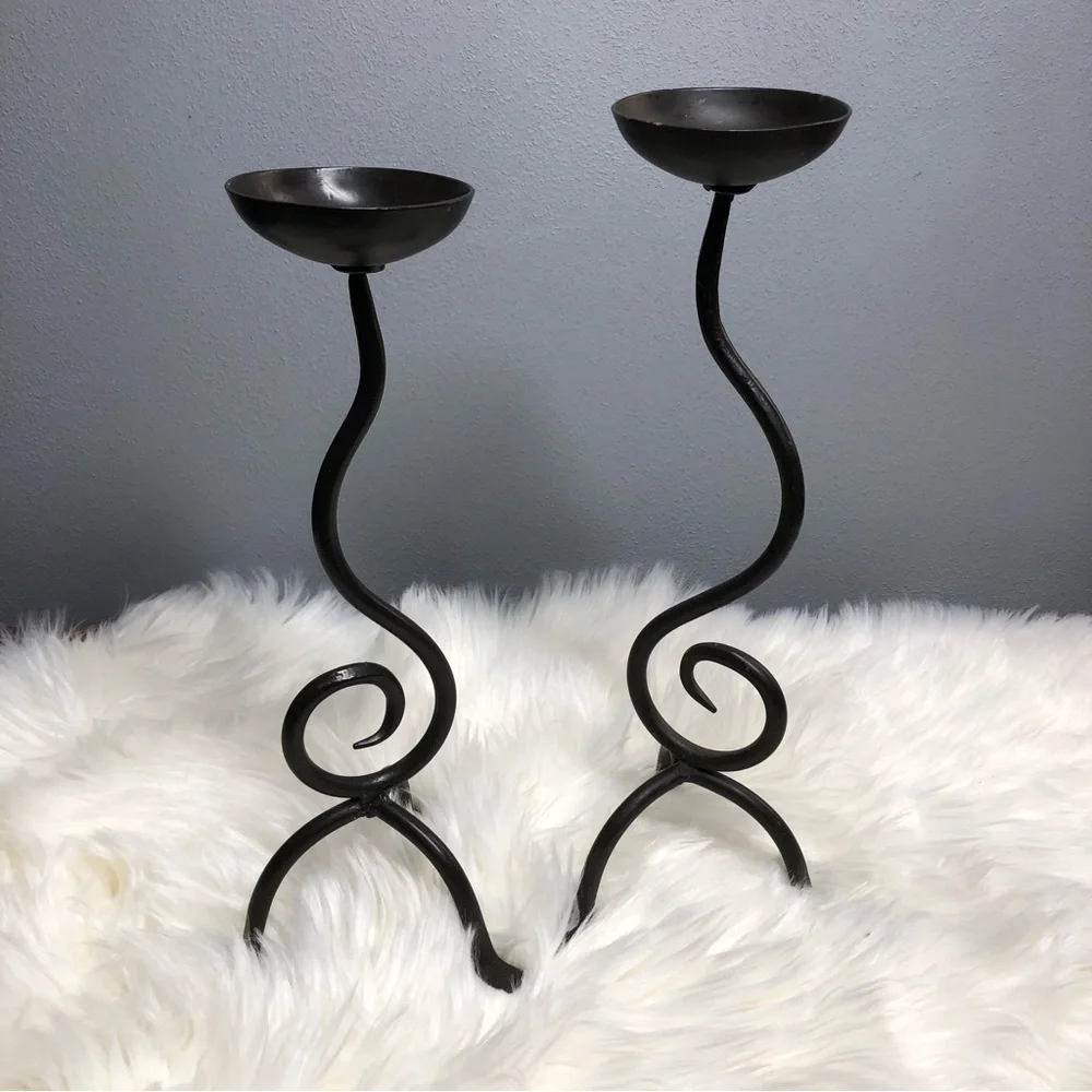 Dark Brown Metal Candle Holder Candlestick Set